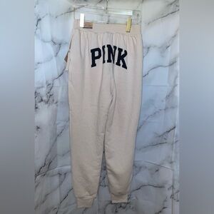 PINK Victoria's Secret Cream Joggers with Black Logo